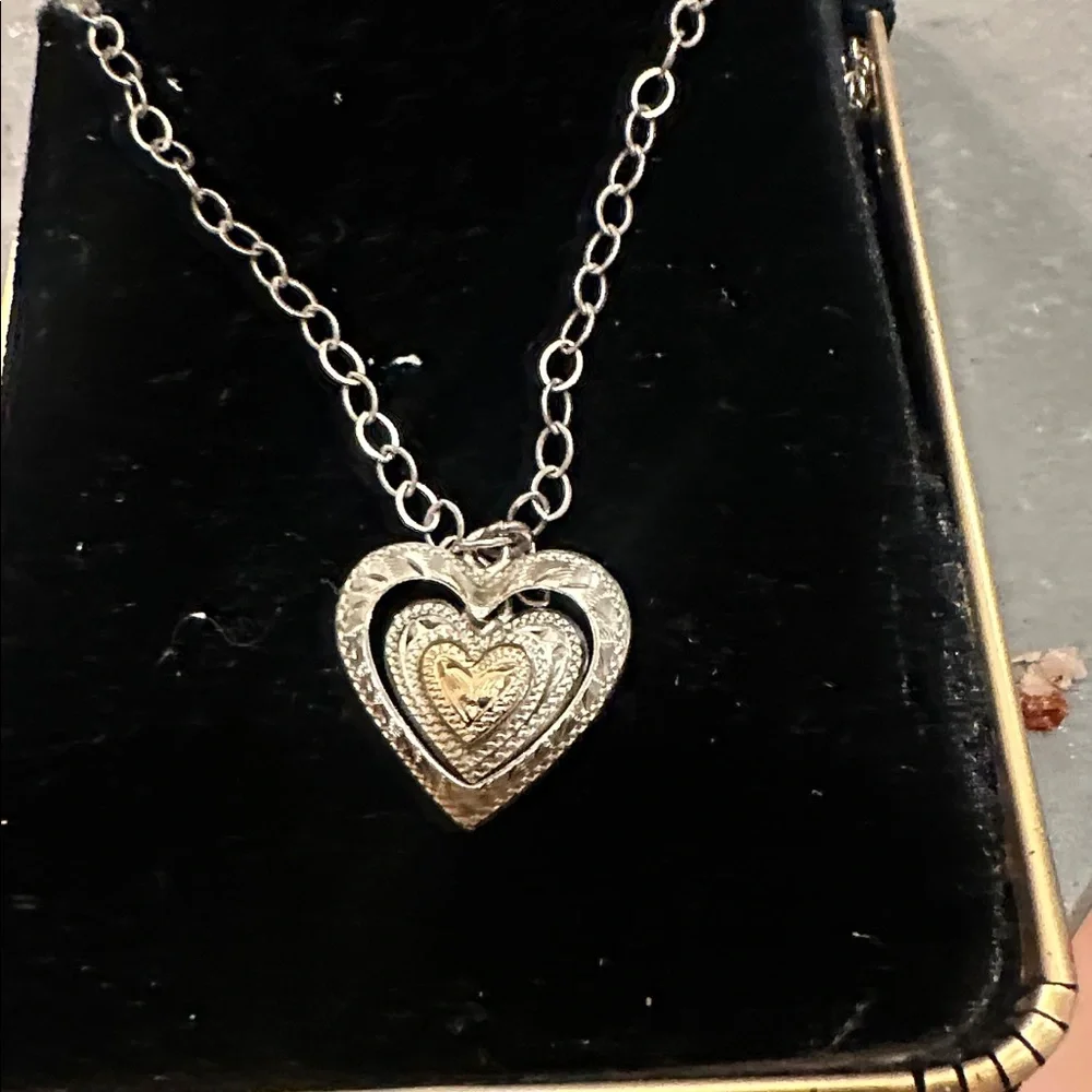 Silver and Gold Heart Pendant Necklace - Picture 4 of 4